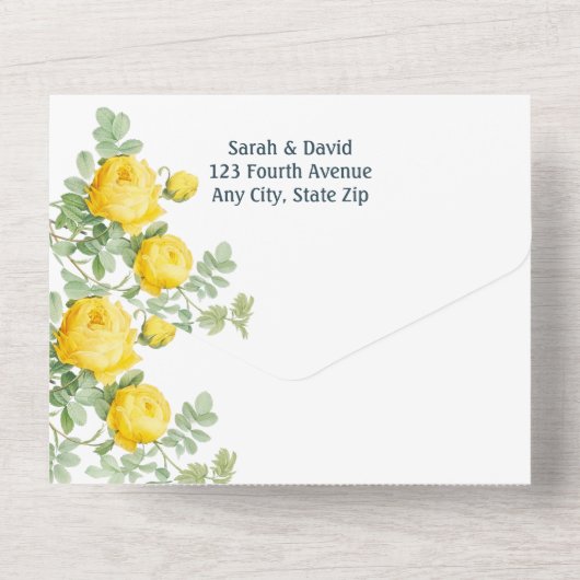 Classic Yellow Roses Flowers Waterverf All In One Uitnodiging (Achterkant)