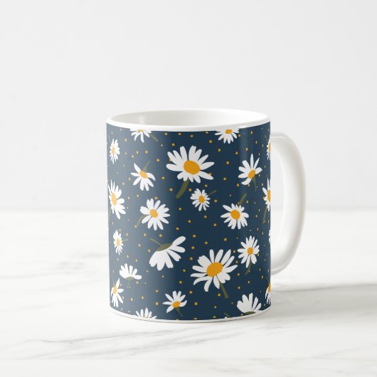 Classic Yellow White Daisy Flowers Navy Koffiemok (Voorkant rechts)