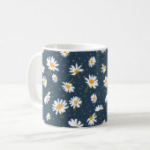 Classic Yellow White Daisy Flowers Navy Koffiemok (Voorkant links)