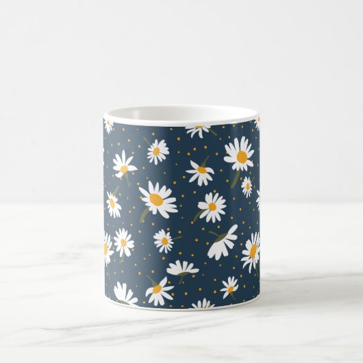 Classic Yellow White Daisy Flowers Navy Koffiemok (Center)