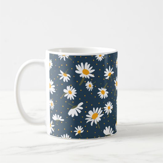 Classic Yellow White Daisy Flowers Navy Koffiemok (Links)