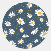 Classic Yellow White Daisy Flowers Navy Ronde Sticker (Voorkant)