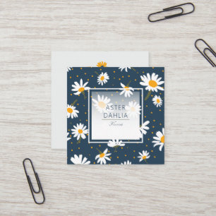 Classic Yellow White Daisy Flowers Navy Vierkante Visitekaartje