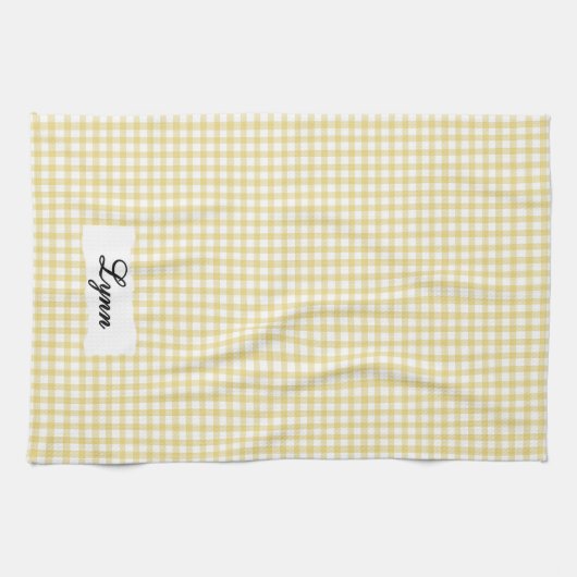 Classic Yellow & White Gingham | Personalized Name Theedoek (Horizontaal)