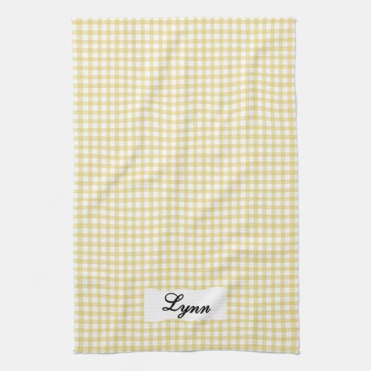 Classic Yellow & White Gingham | Personalized Name Theedoek (Verticaal)