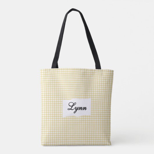 Classic Yellow & White Gingham | Personalized Name Tote Bag (Achterkant)