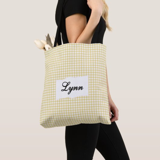 Classic Yellow & White Gingham | Personalized Name Tote Bag (Dichtbij)
