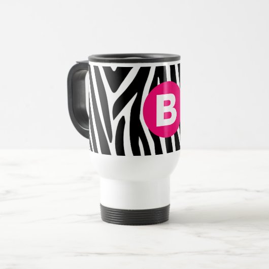 Classic Zebra Stripes Bight Pink Monogram Reisbeker (Voorkant links)