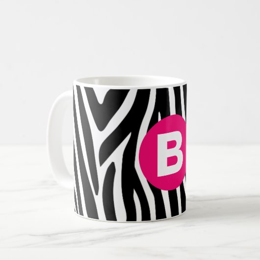 Classic Zebra Stripes Bright Pink Monogram Koffiemok (Voorkant links)
