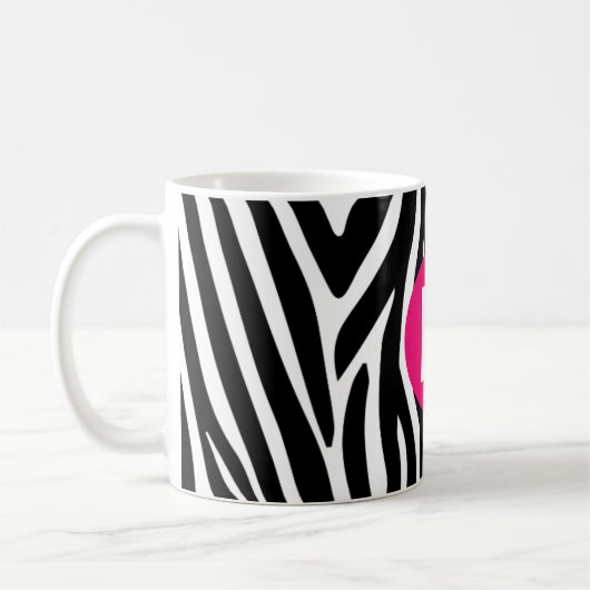 Classic Zebra Stripes Bright Pink Monogram Koffiemok (Links)