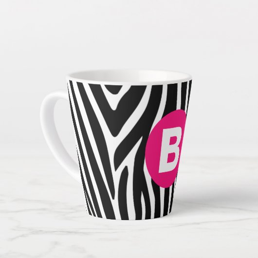 Classic Zebra Stripes Bright Pink Monogram Latte Mok (Linkerhoek)