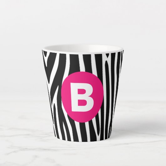 Classic Zebra Stripes Bright Pink Monogram Latte Mok (Voorkant)
