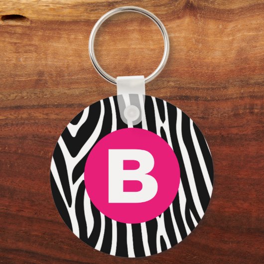 Classic Zebra Stripes Bright Pink Monogram Sleutelhanger (Achterkant)