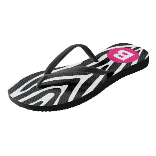Classic Zebra Stripes Bright Pink Monogram Teenslippers (Schuin)