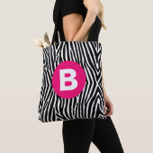 Classic Zebra Stripes Bright Pink Monogram Tote Bag (Dichtbij)
