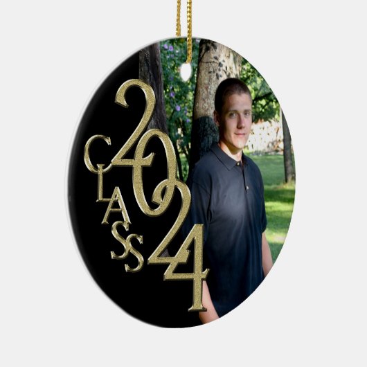 Classic Zwart 2024 Afstuderen Foto Keramisch Ornament (Rechts)