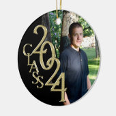 Classic Zwart 2024 Afstuderen Foto Keramisch Ornament (Links)