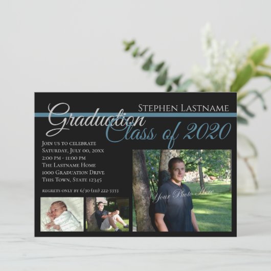 Classic Zwart Afstuderen Tri-Photo Kaart (Staand voorkant)