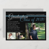 Classic Zwart Afstuderen Tri-Photo Kaart (Voorkant / Achterkant)