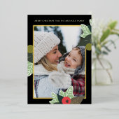 Classic zwart botanische twee foto kerst Kaart (Staand Voorkant)