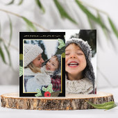 Classic zwart botanische twee foto kerst Kaart