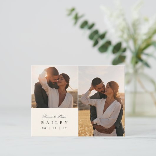 Classic Zwart & Ecru Monogram Bruiloft Dank u Briefkaart (Staand voorkant)