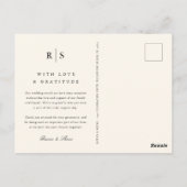Classic Zwart & Ecru Monogram Bruiloft Dank u Briefkaart (Achterkant)