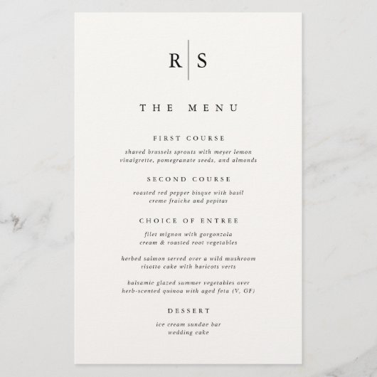 Classic Zwart & Ecru Monogram Bruiloft Menu (Voorkant)