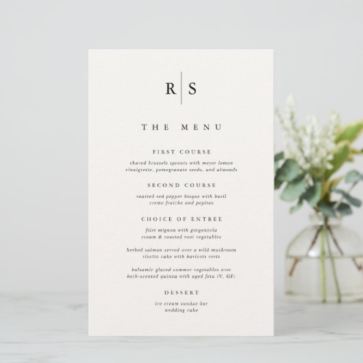 Classic Zwart & Ecru Monogram Bruiloft Menu (Staand voorkant)