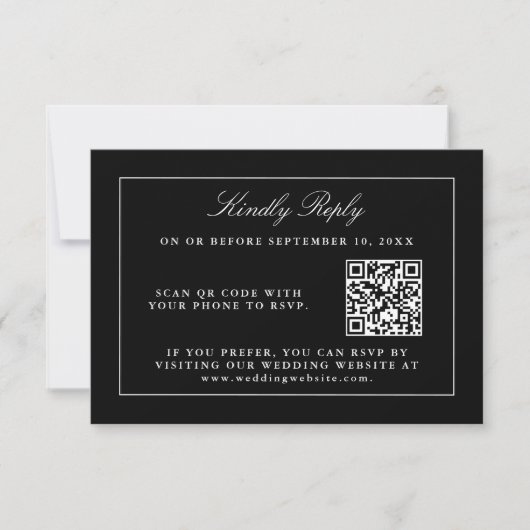Classic Zwart Eenvoudig Elegant RSVP met QR-code (Voorkant)