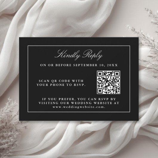 Classic Zwart Eenvoudig Elegant RSVP met QR-code
