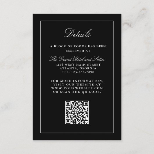 Classic Zwart Eenvoudig Elegante Trouwdetails Informatiekaartje (Voorkant)