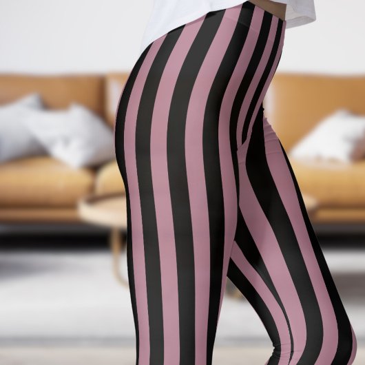 Classic Zwart en Roze Strip Patroon Leggings