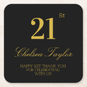 Classic Zwart & Goud 21e Verjaardag Confetti Feest Kartonnen Onderzetters (Voorkant)