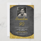 Classic Zwart & Goud  Foto 90e Verjaardag Kaart (Voorkant)