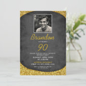 Classic Zwart & Goud  Foto 90e Verjaardag Kaart (Staand voorkant)