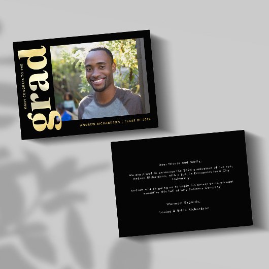 Classic Zwart Goud Foto Afstuderen Aankondiging