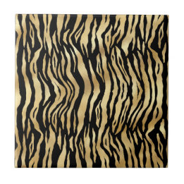 Classic Zwart Goud Zebra Dierenprint Illustratie Tegeltje