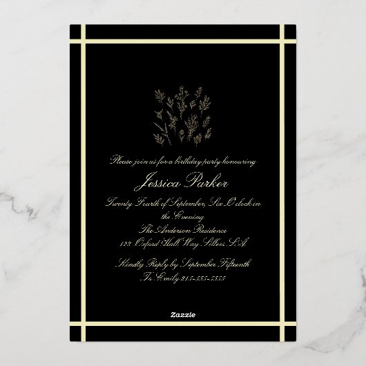 Classic Zwart Minimalistische Folie Uitnodiging (Achterkant)