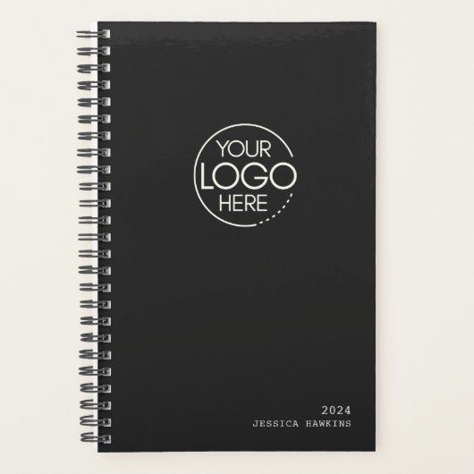 Classic Zwart Noir Modern Logo Weekly Planner (Voorkant)