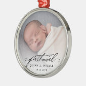 Classic Zwart Script Baby Eerste Noel Foto Metalen Ornament (Links)