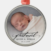 Classic Zwart Script Baby Eerste Noel Foto Metalen Ornament (Voorkant)