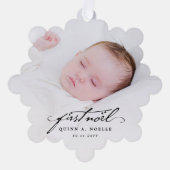 Classic Zwart Script Baby Eerste Noel Foto Ornament Kaart (Voorkant)