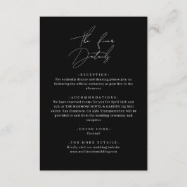 Classic Zwart Stijlvol Script Trouwdetails Informatiekaartje