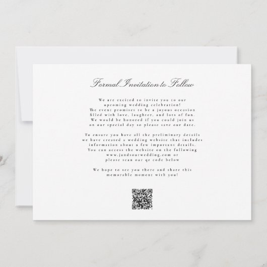 Classic Zwart Stropdas Foto QR Code Trouwwebsite Save The Date (Achterkant)