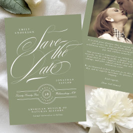 Classic Zwart Stropdas Sage Groene Kalligrafie Fot Save The Date