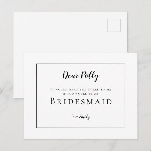 Classic Zwart Typografie /Bruidsmeisje Aanvraag Briefkaart (Voorkant / Achterkant)