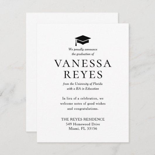 Classic Zwart-wit Afstuderen Aankondiging (Voorkant / Achterkant)