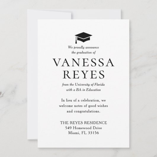 Classic Zwart-wit Afstuderen Aankondiging (Voorkant)