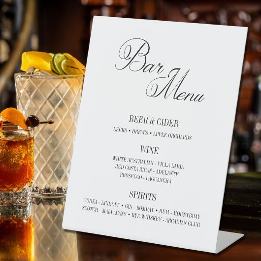 Classic Zwart-wit Bar Menu 8 x 10 inch Reclamebord Met Voetstuk